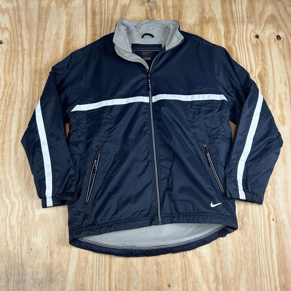 VTG Nike Team Logo Windbreaker Nylon Jacket Full Zip Men's XL Black & White Y2K