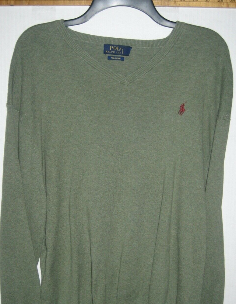 Ralph Lauren Polo Sweater Adult XL V-Neck Pima Cotton Sweatshirt Mens Red Pony