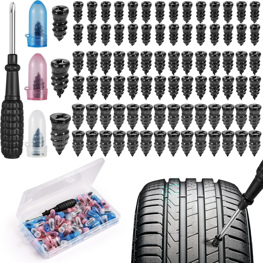 85-Piece Car Tubeless Tire Puncture Repair Kit with Screw Nails & Plugs