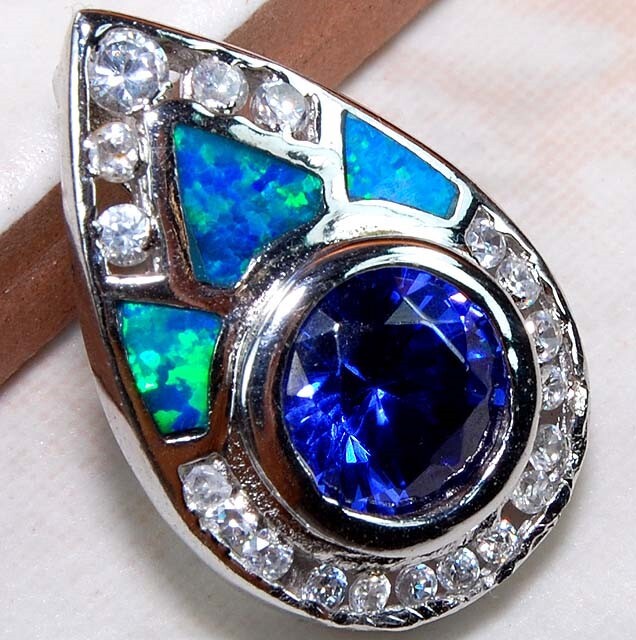 2CT Treated Blue Sapphire & Australian Opal 925 Sterling Silver Pendant
