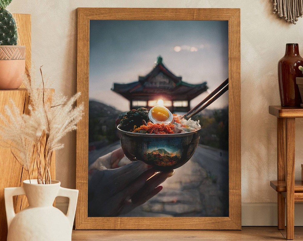 Korean Temple Bibimbap Wall Art Printable Food Artwork for Home Decor  