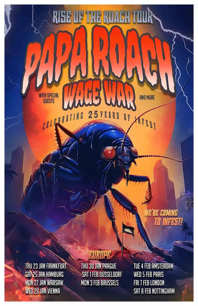 Papa Roach 2025 European Tour Framed Concert Poster