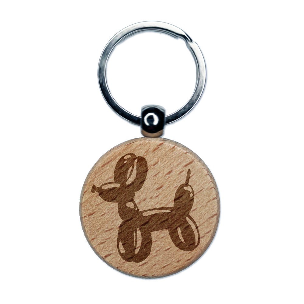 Balloon Animal Dog Engraved Wood Round Keychain Tag Charm