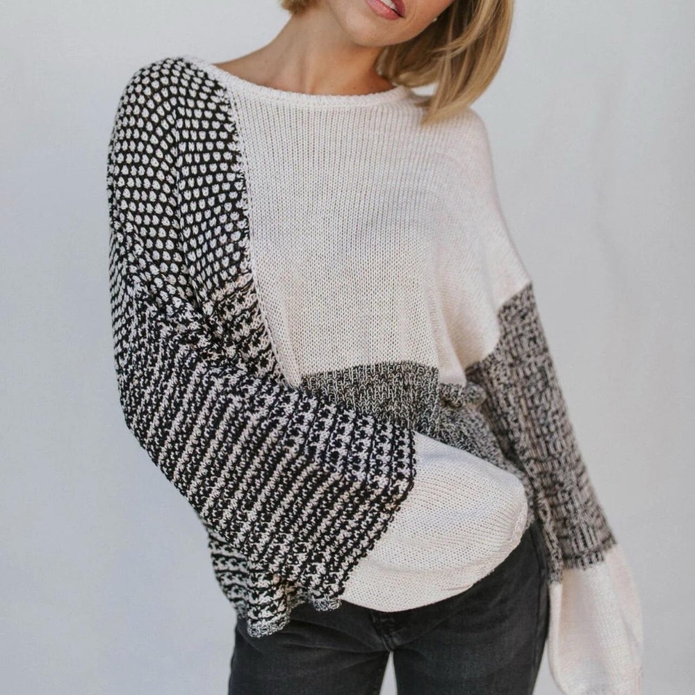 Extra Small Blu Pepper Color Block Tie Back Relaxed Sweater