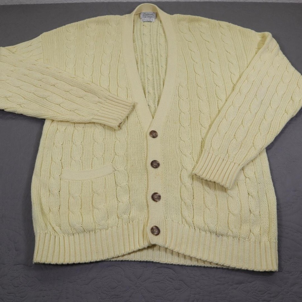 Vintage Coxmoore Cardigan Sweater England Mens Large Cream Cable Knit Cotton 80s