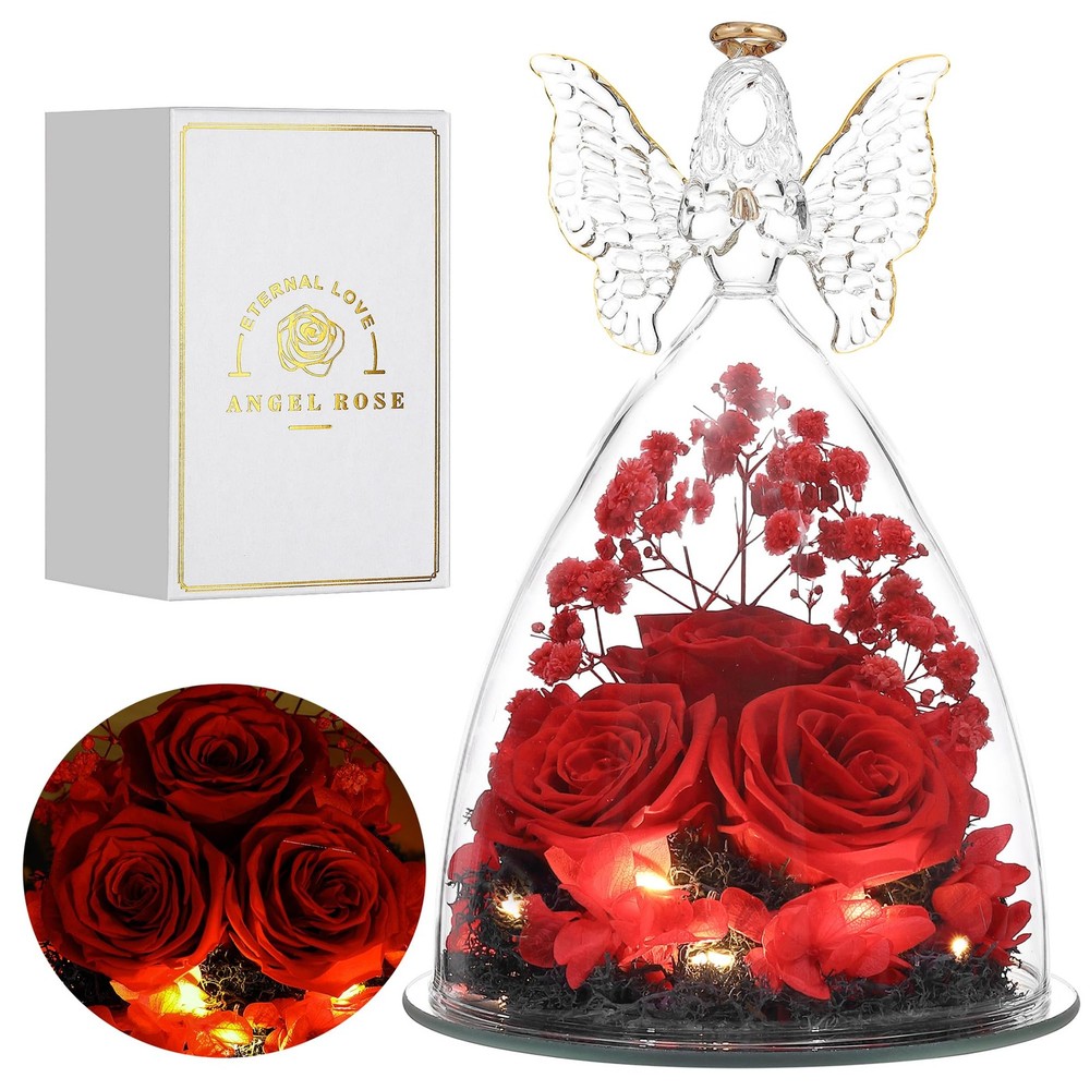Mothers Day Gift for Mom Preserved Flowers in Glass Angel Keepsake Forever Fresh-image