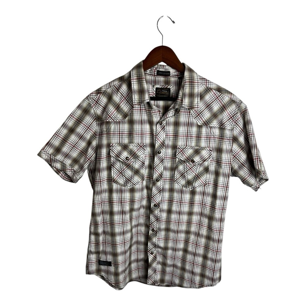 7 Diamonds Shirt Mens L  Short Sleeve Pearl Snap Multicolor Plaid Western Cowboy