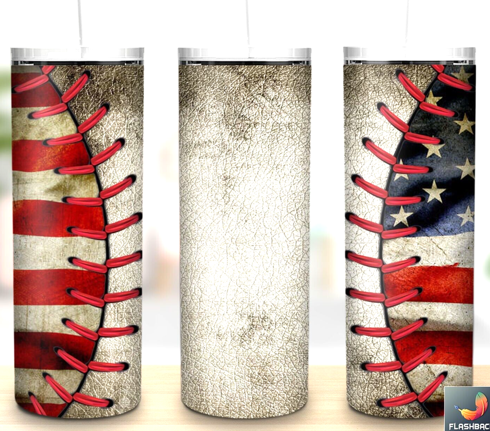 Fathers Day Baseball American Flag Multicolor 20oz Insulated Tumbler Straw New-image