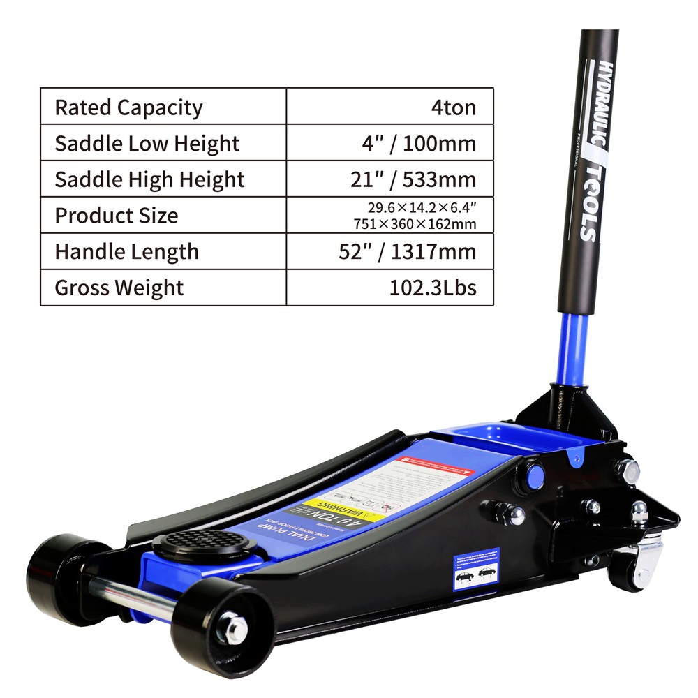 4 Ton Low Profile Floor Jack Steel Heavy Duty Quick Lift 4 to 21 Inch Range