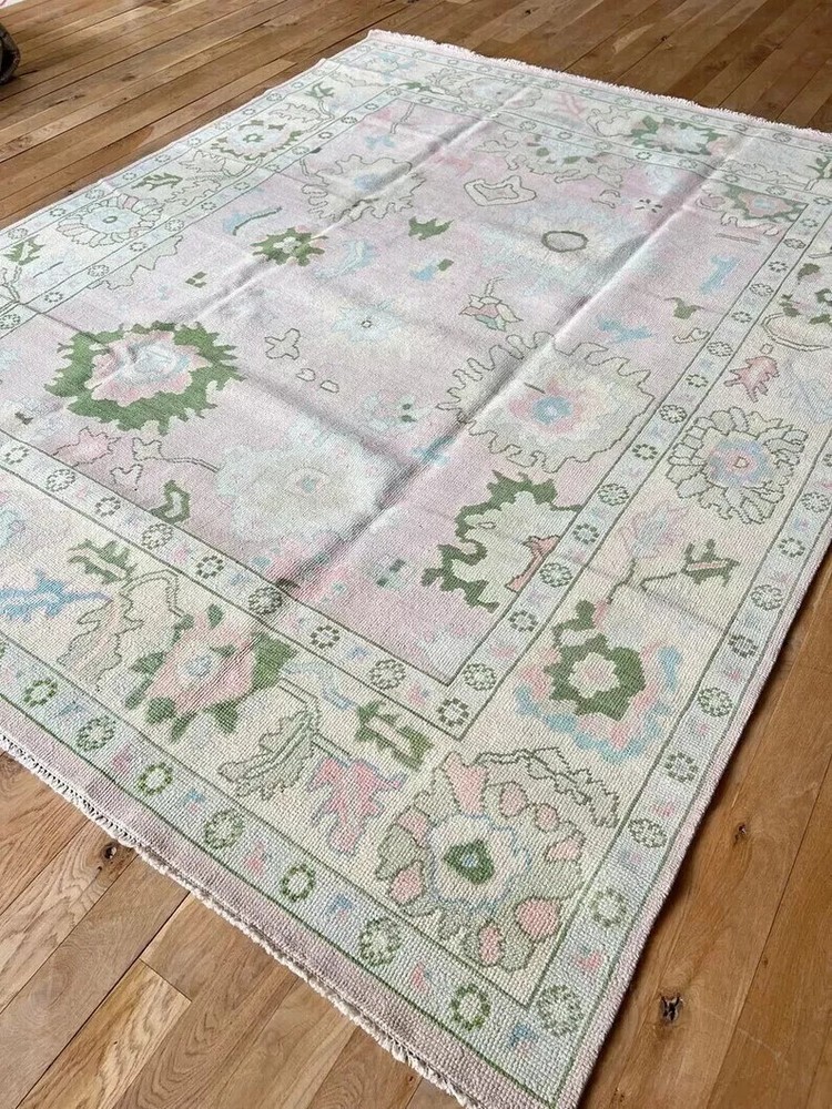 Hand Knotted Pink Turkish Oushak Wool Rug For Living Room Area Carpet 5x8 10x14