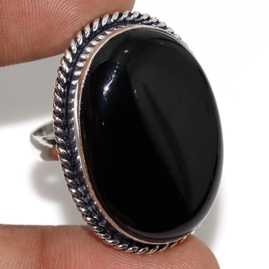 Black Onyx 925 Silver Plated Gemstone Ring US 8 Independence Day Gifts JW