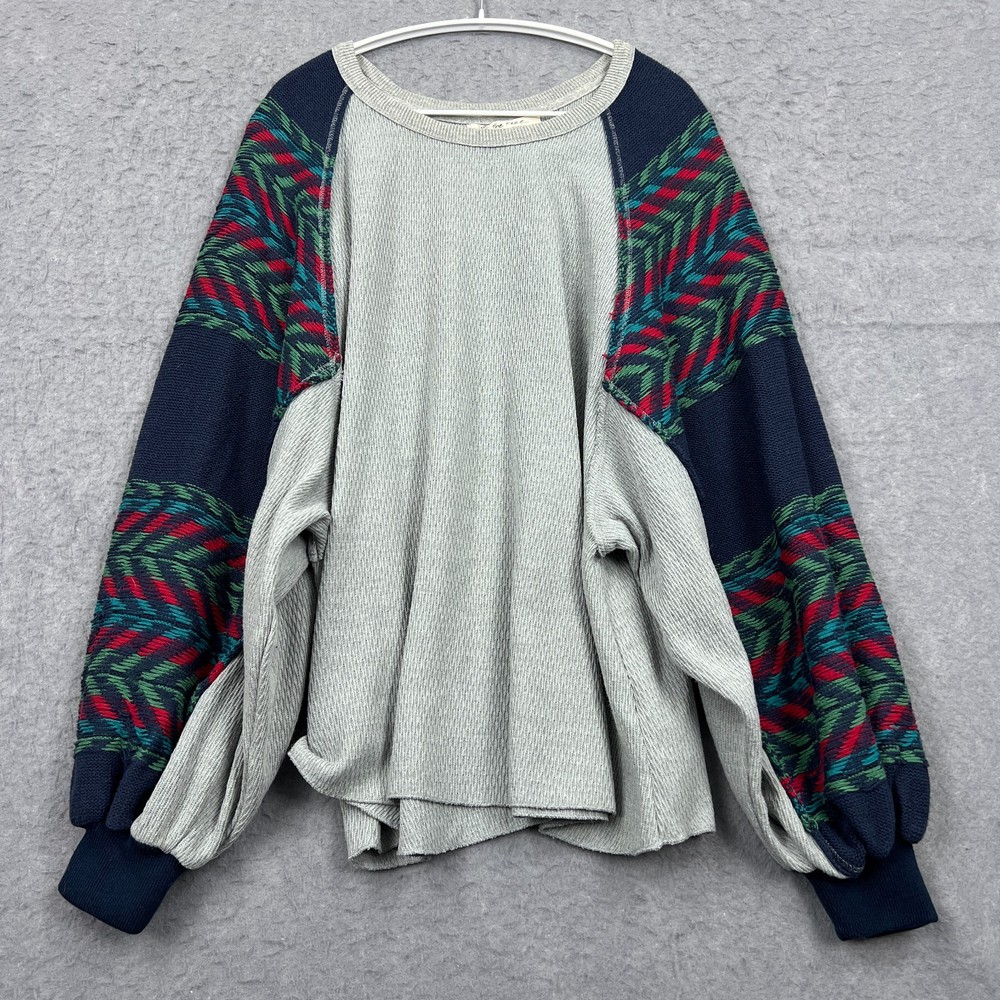 We The Free People Womens Medium Oversized Rainbow Dreams Balloon Sleeve Thermal
