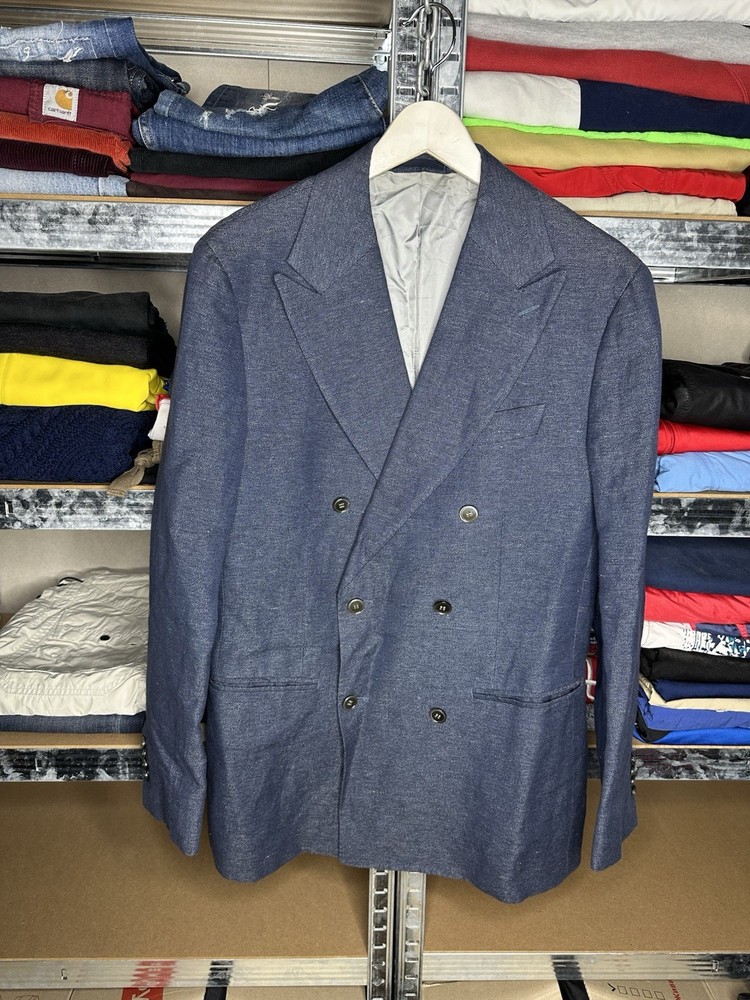 Suitsupply Navy Blue Cotton Linen Double Breasted Blazer Jacket EU 50