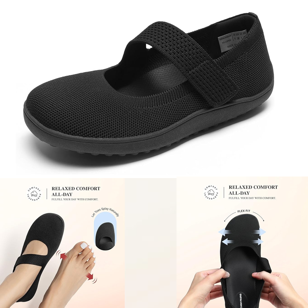 Women’s Knit Mary Jane Flats Comfortable Breathable Lightweight Shoes