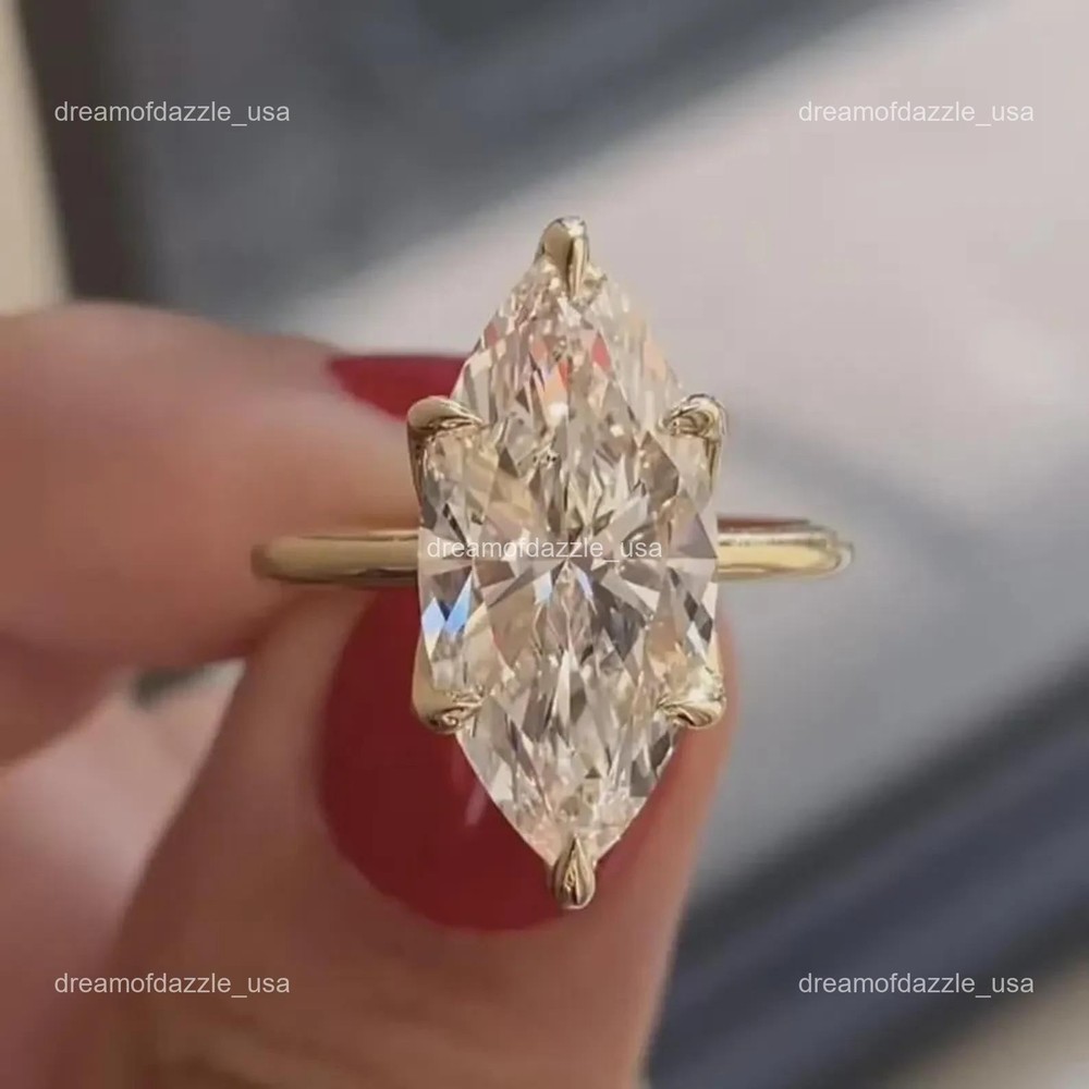 6.00Ct Marquise Lab Grown/CVD Diamond Solitaire Ring 14k Yellow Gold