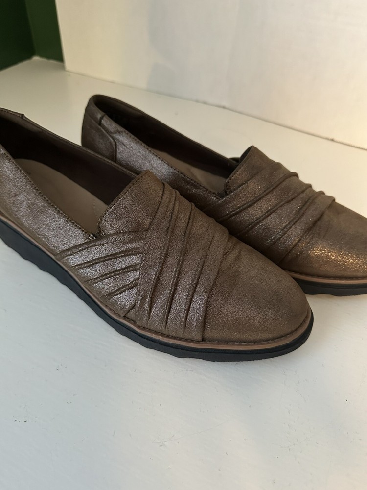 Clarks Sharon Villa Slip-On Loafers in Metallic Bronze Size 12 Comfortable Women's Shoes