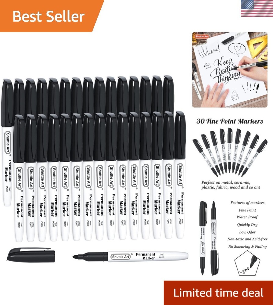 Waterproof Fine Point Permanent Markers - 30 Pack for Crafting and Doodling
