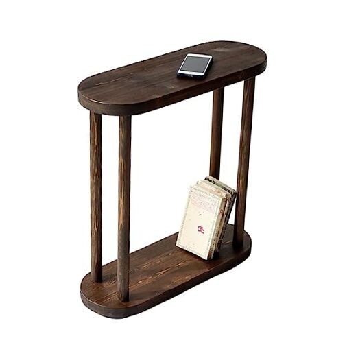 Slim Dark Walnut Solid Wood Oval Pedestal Side Table  