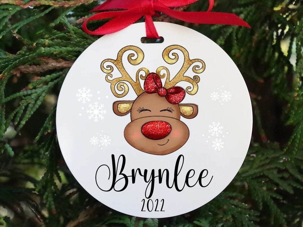 Girls Christmas Ornament - Personalized Reindeer Christmas Ornament - Custom ...