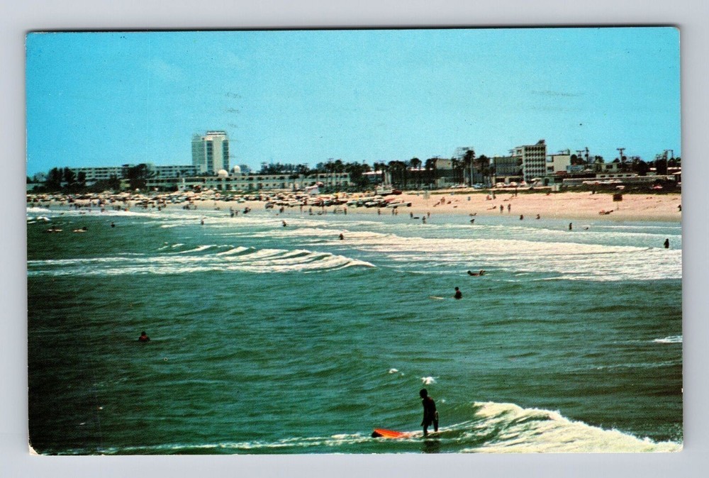 Cocoa Beach FL-Florida, Beach, Water, People, Souvenir, Vintage c1966 Postcard