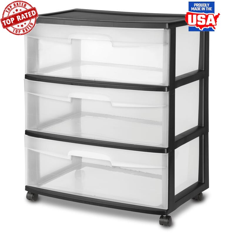 3 Drawer Rolling Storage Cart with Clear Drawers and Easy Pull Handles - Portable Organizer