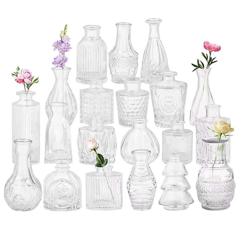 Set of 20 Glass Bud Vases,Small Clear Vases,Wedding Centerpiece Table Decorat...