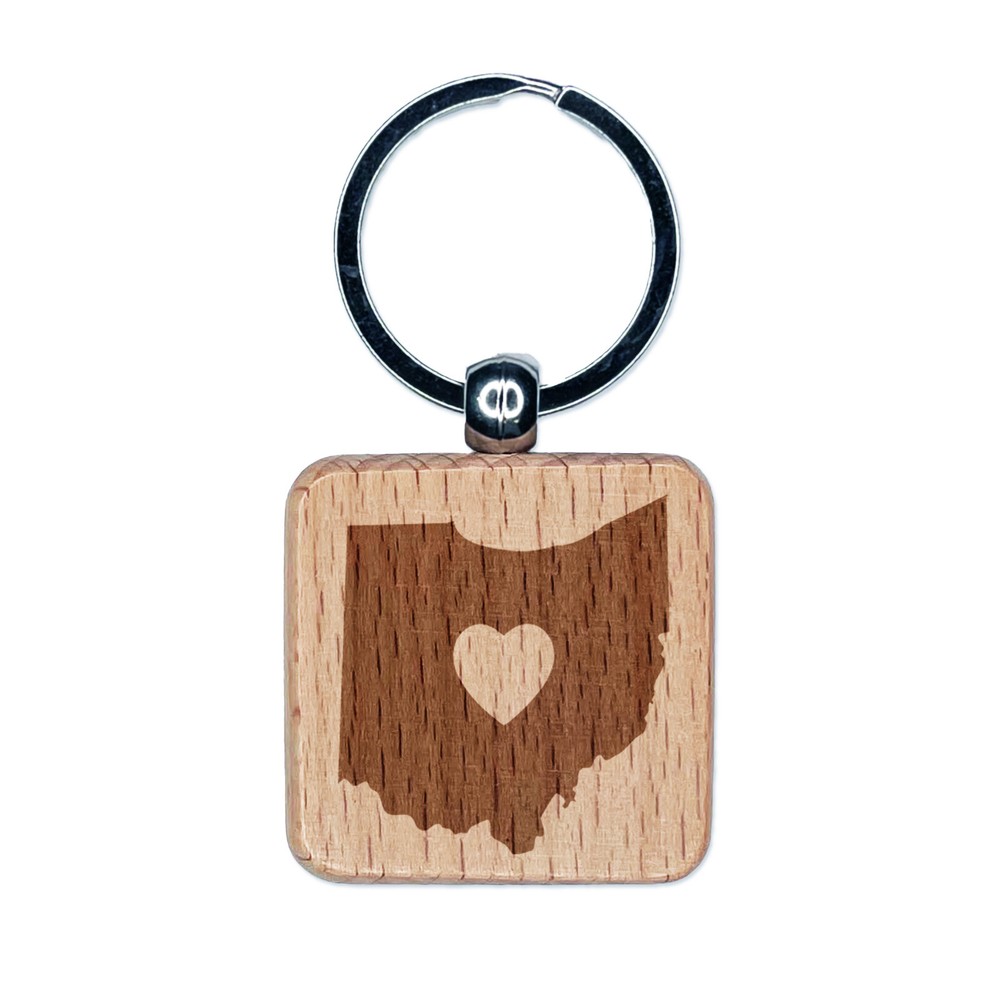 Ohio State Buckeyes Heart Engraved Wooden Keychain Charm Tag