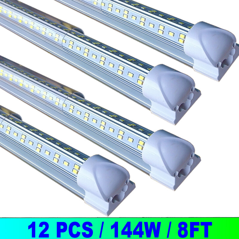 8 foot led shop lights 144w led Strip Lights 12Pc Cold White LED Garage Lights