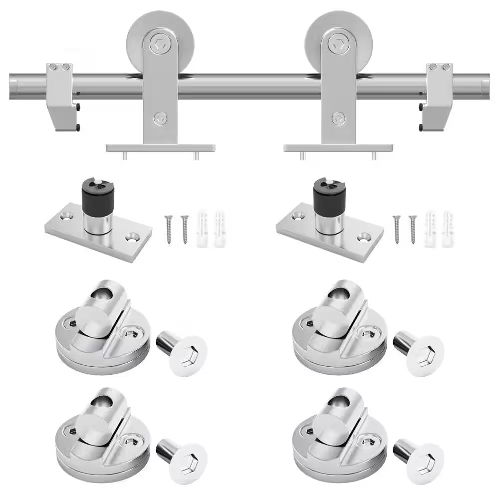 Stainless Steel 5 Ft Sliding Barn Door Hardware Kit with T-Wheel