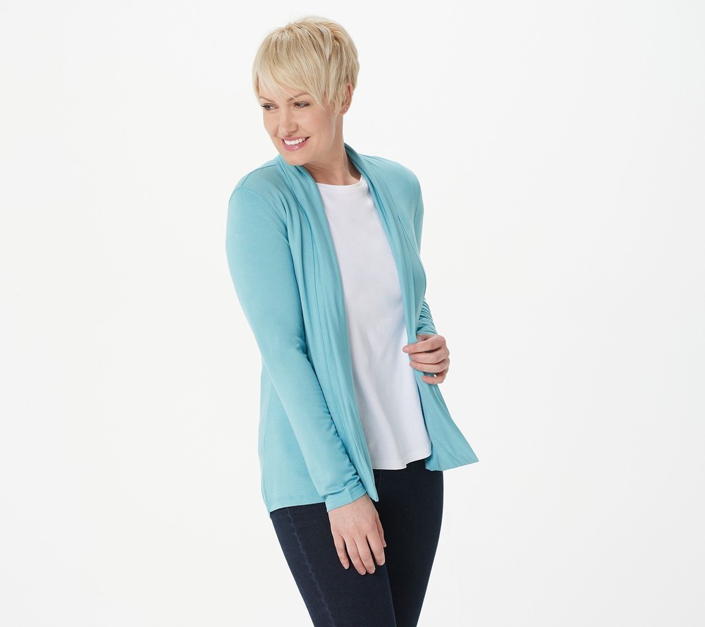 Isaac Mizrahi Live!  Women's Top Sweater Sz XS Soho French Terry Open Blue