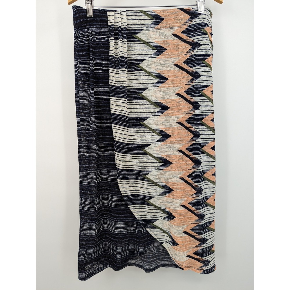 Maeve Anthropologie Boho Chevron Striped Midi Skirt Tulip Hem Women Size Large Plata
