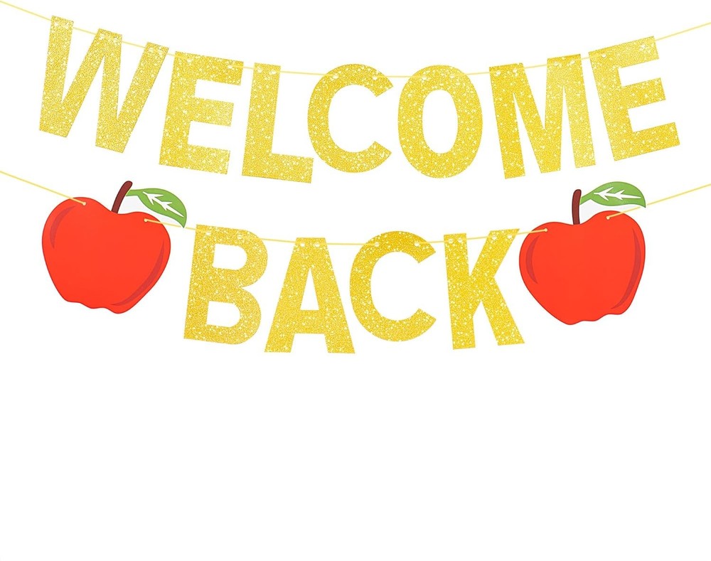 Welcome Back To School Banner - No DIY 10 Feet Apple Glitter Welcome Back Banner-image