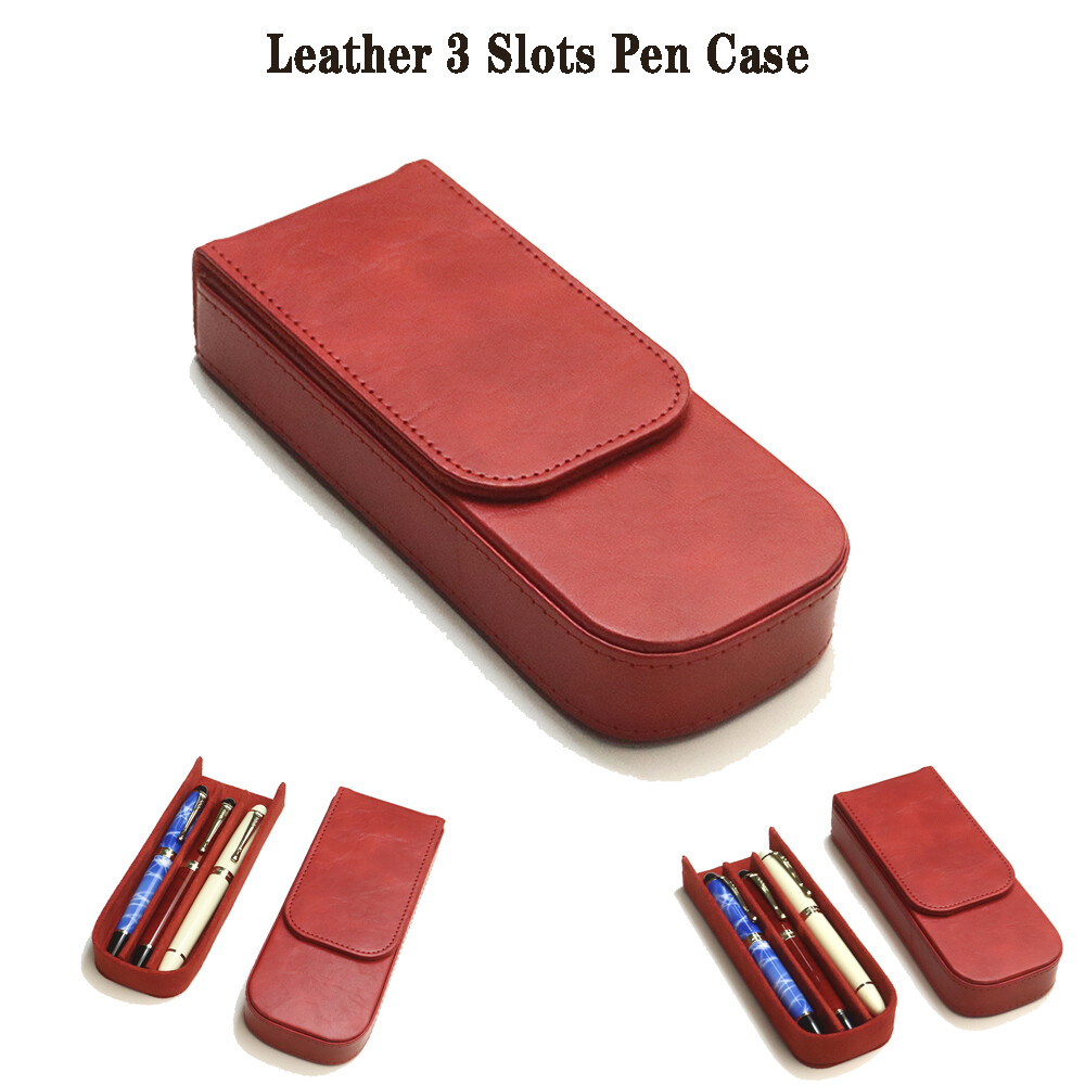 3 Slots Fountain Pen Case Leather Storage Box Organizer + Removable Pen Tray