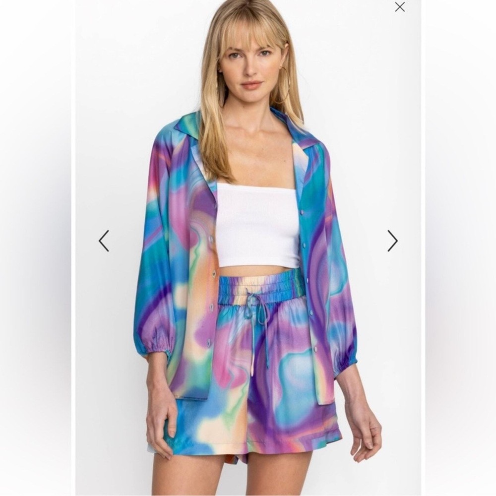 NWT Johnny Was Merida Marble Smocked Raglan Shirt 100% Silk Size XL