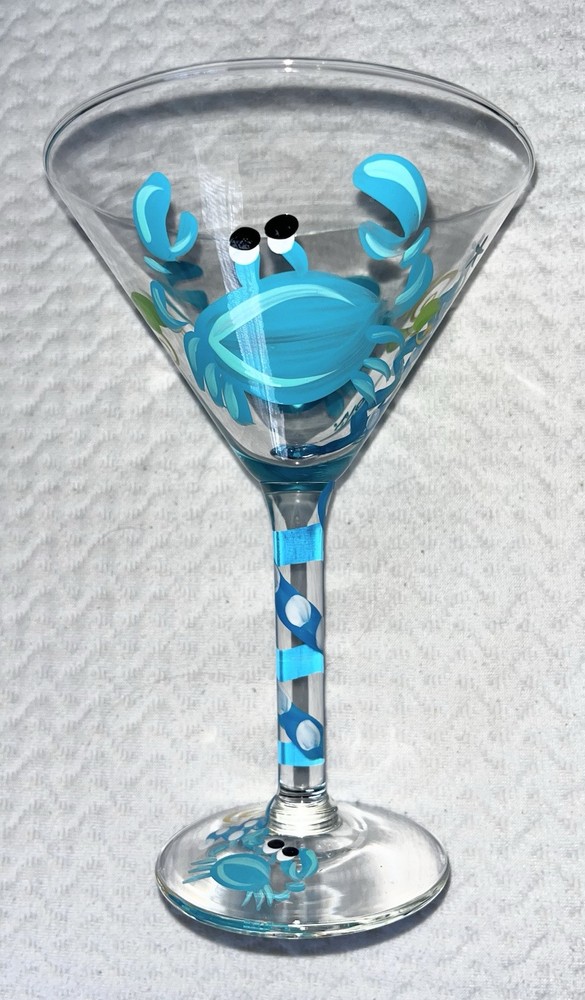 Martini Glass With Hand-painted Crab Design - NEW