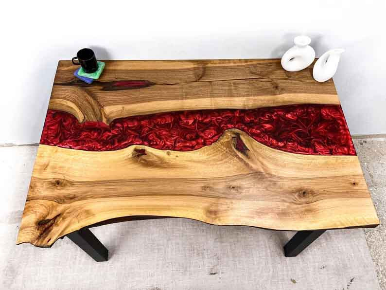 Epoxy Live Edge Coffee End Table Top, Wooden Sofa Center Epoxy Table Top Decors