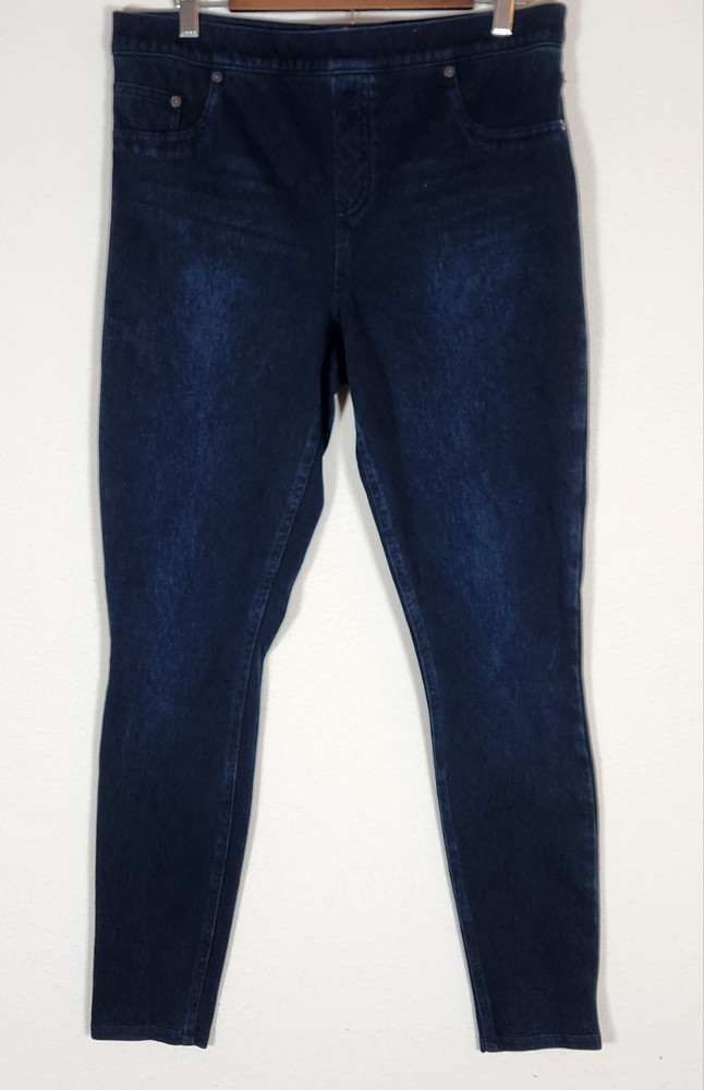Spanx Women’s Dark Wash Pull On High Rise Denim Skinny Jeans Size XL (33x29”)