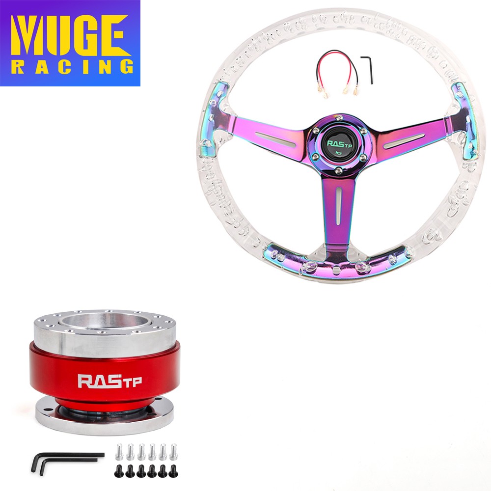 350mm Acrylic Deep Dish Drifting Racing Steering Wheel w/ Quick Release Adapter