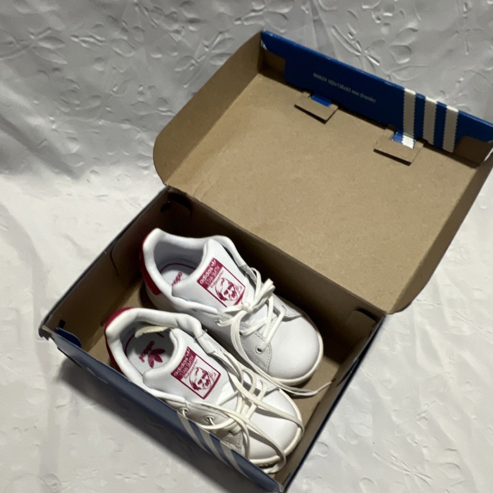 adidas Stan Smith I Kids Sneakers White Pink 7K Lace Up Comfort Originals