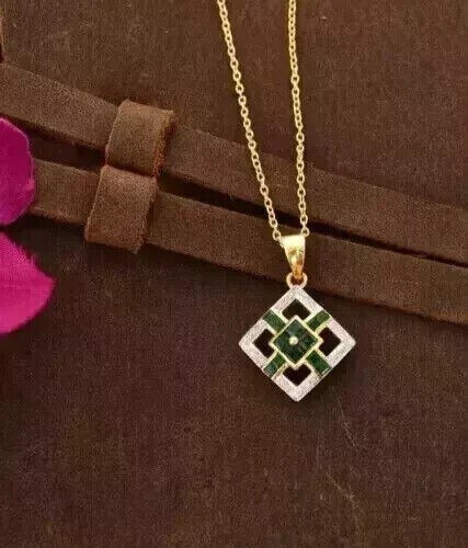 2Ct Princess Cut Simulated Emerald Pendant For Women's  14K Yellow Gold Plated