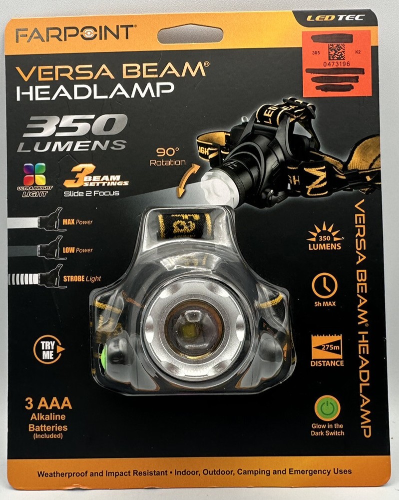 Versa Beam 350 Lumen LED Headlamp with TEC 3 Beam Settings - New