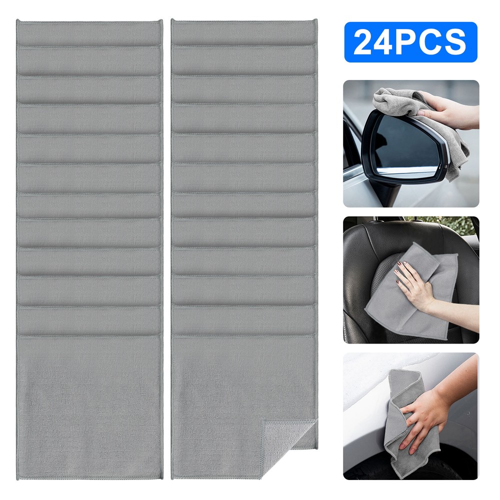 24Pcs Grey Microfiber Cleaning Cloths 9.8x9.8 Inch Reusable Washable Car Towels