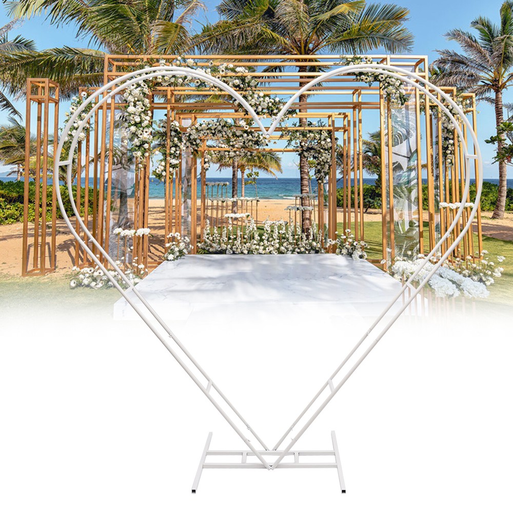 White Metal Heart Wedding Arch Backdrop Stand for Ceremony Decor  