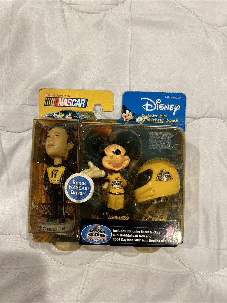 Rare Vtg Disney 2004 Daytona 500 Mini Mickey Bobblehead Helmet W/ Matt Kenseth