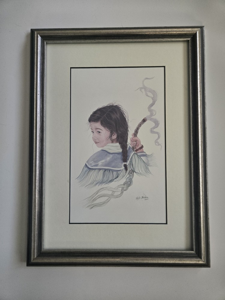 Gayle Sinclair Native American Child Print – Signed & Dated 2000 – Framed 14x11