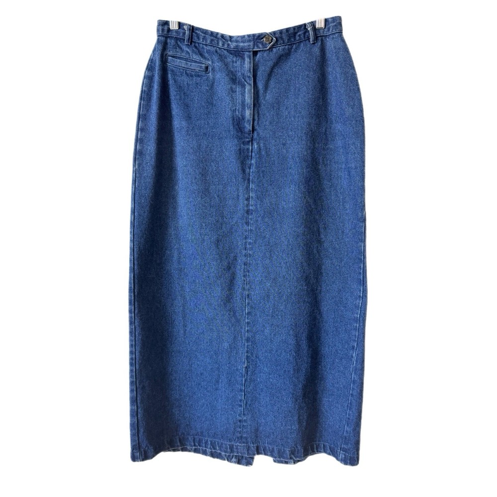 Vintage Denim Midi Skirt Pencil Straight Quiet Luxury Minimalist Americana Sz 12