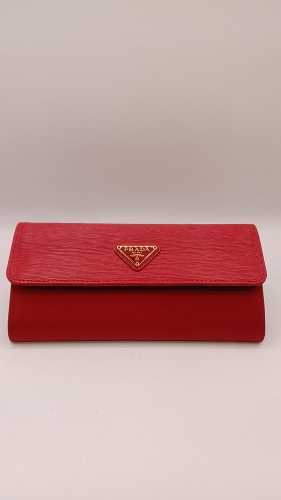 Prada 1Mh037 Long Red Leather Wallet for Women