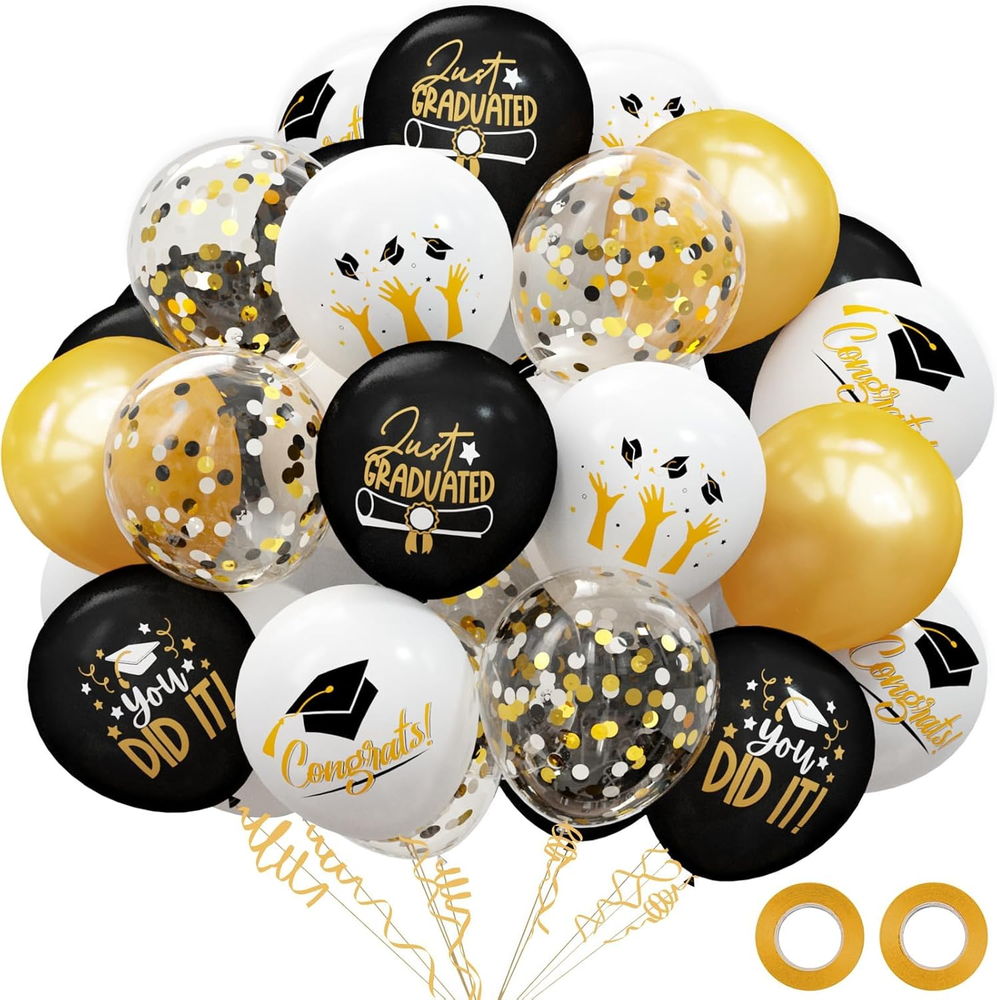 2026 Graduation Party Decorations, 68Pcs Graduation Balloons Black and Gold Grad