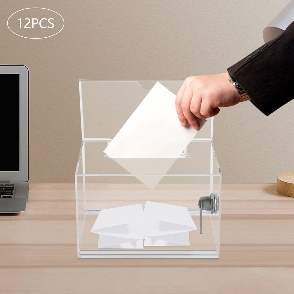 12PCS Acrylic Suggestion Boxes Clear Acrylic Donation Box Ballot Box with Lock