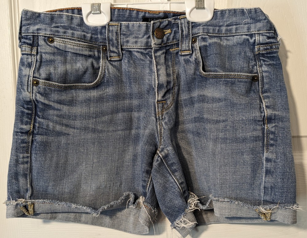 J Crew Distressed Blue Denim Cuffed Shorts Size 0 XS Summer Casual
